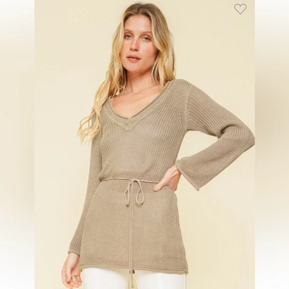 Hem & Thread Tunic Sweater Crochet Tie Waist Olive Green. NWT still in plastic. - Picture 4 of 6